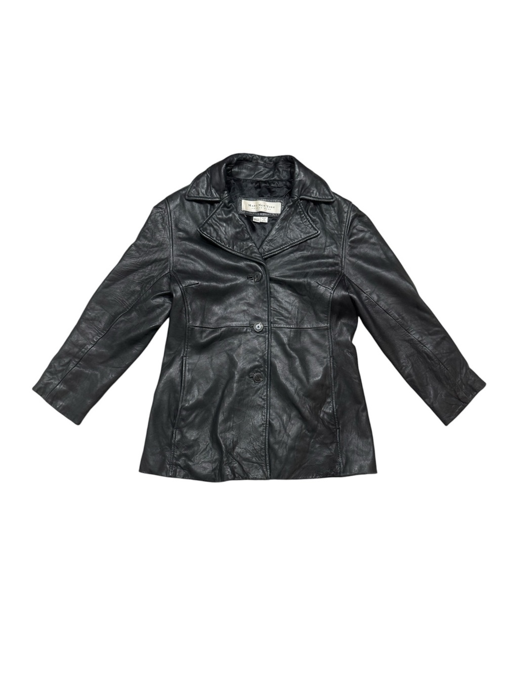 MARC NEW YORK Andrew Marc Black Leather Blazer Jacket Button Front Petite M